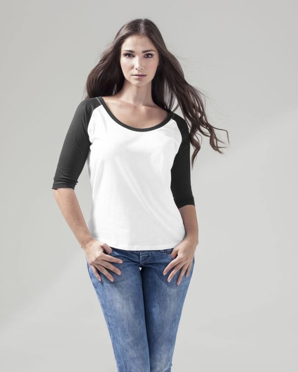 T-shirts BUILD YOUR BRAND Ladies` 3/4 Contrast Raglan Tee voor bedrukking &amp; borduring