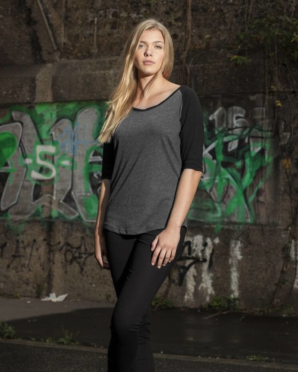 T-Shirts personnalisable BUILD YOUR BRAND Ladies 3/4 Contrast Raglan Tee