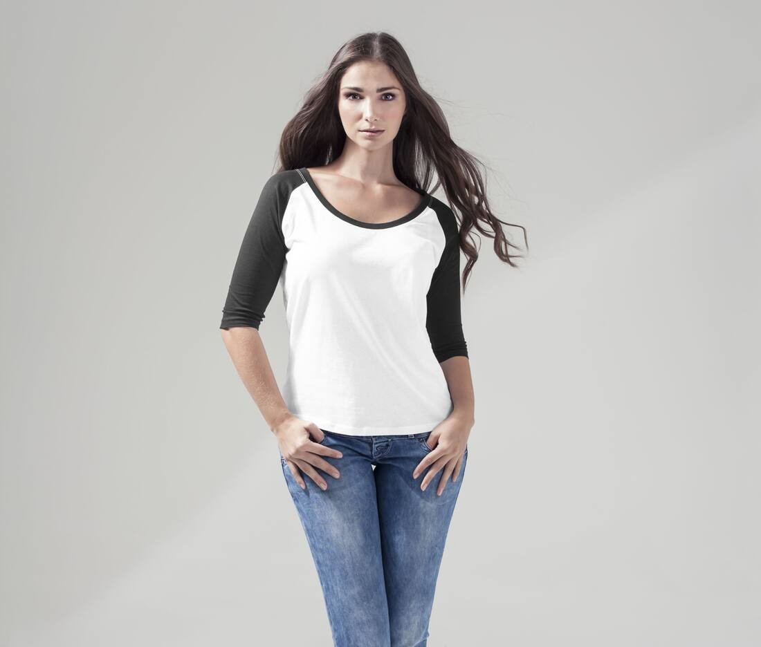 T-Shirts personnalisable BUILD YOUR BRAND Ladies 3/4 Contrast Raglan Tee