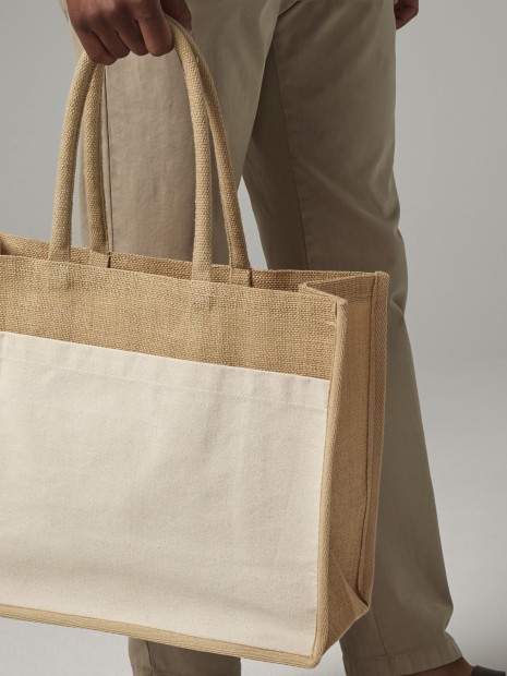 Tote bags à personnaliser WESTFORDMILL COTTON POCKET NATURAL STARCHED JUTE SHOPPER 
