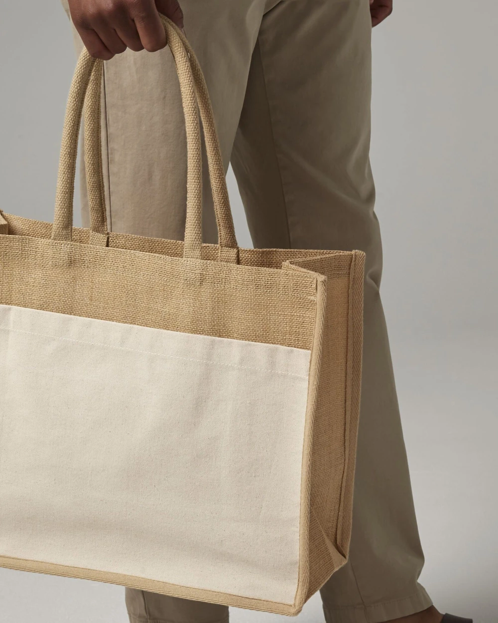 Tote bags personnalisable WESTFORDMILL COTTON POCKET NATURAL STARCHED JUTE SHOPPER
