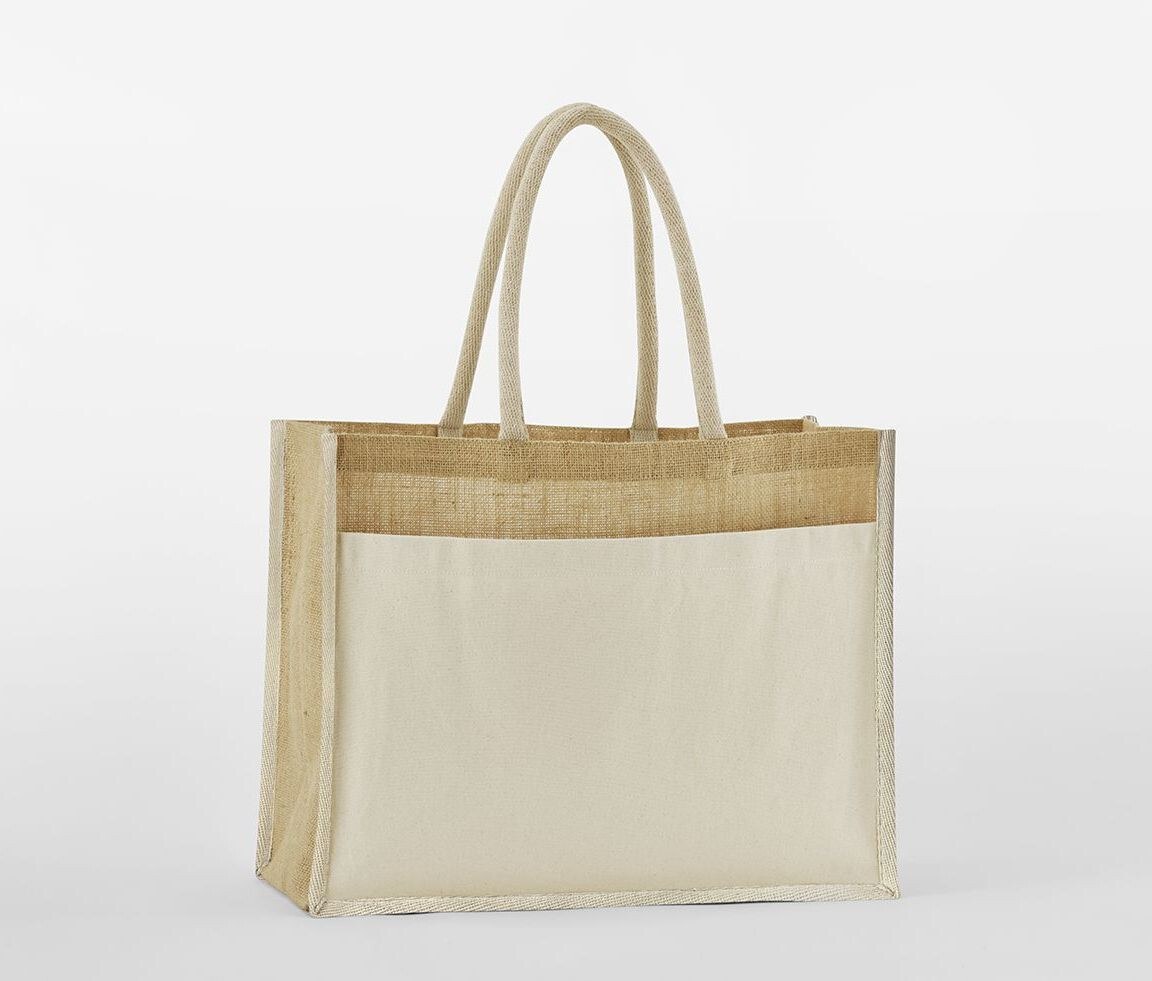 Tote bags personnalisable WESTFORDMILL COTTON POCKET NATURAL STARCHED JUTE SHOPPER