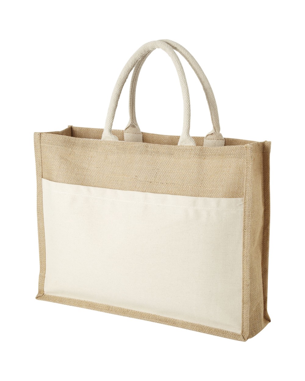 Tote bags 4DO Mumbay jute draagtas met katoenen voorvak 18L voor bedrukking &amp; borduring