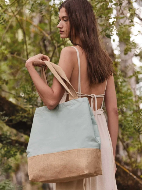 Tote bags à personnaliser KIMOOD Sac shopping en toiles de coton et jute 