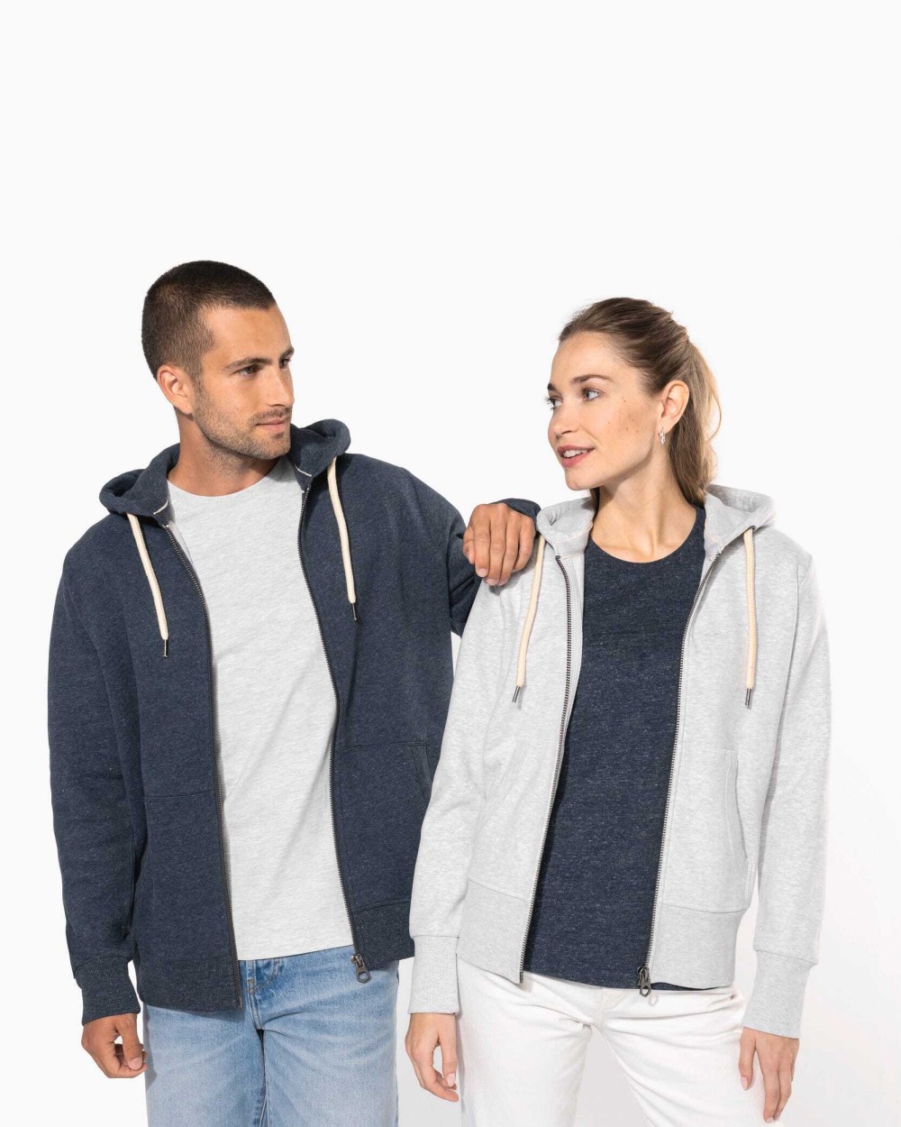Sweaters & hoodies KARIBAN Vintage herensweater met rits en capuchon voor bedrukking &amp; borduring