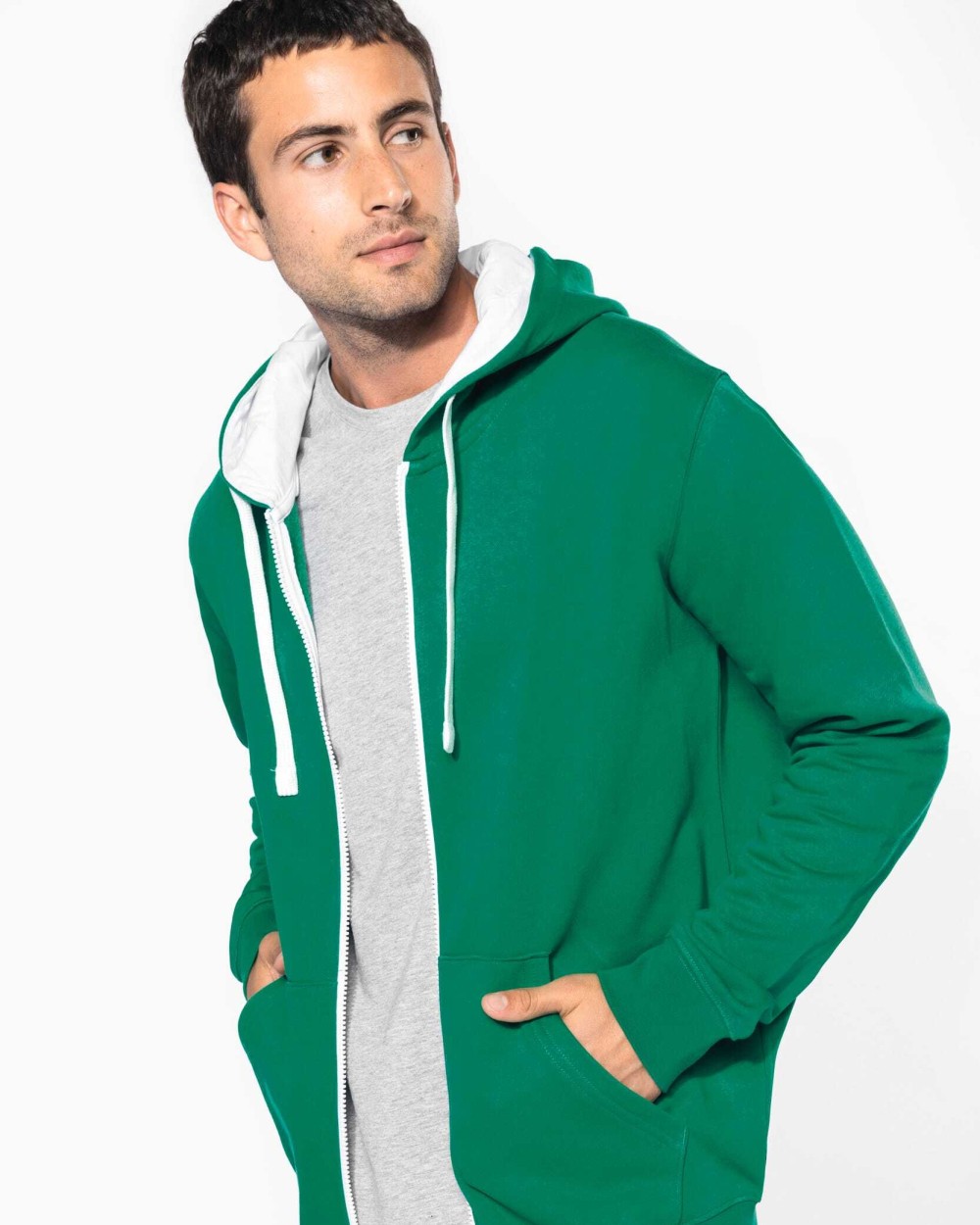 Sweaters & hoodies KARIBAN Herensweater met rits en capuchon in contrasterende kleur voor bedrukking &amp; borduring