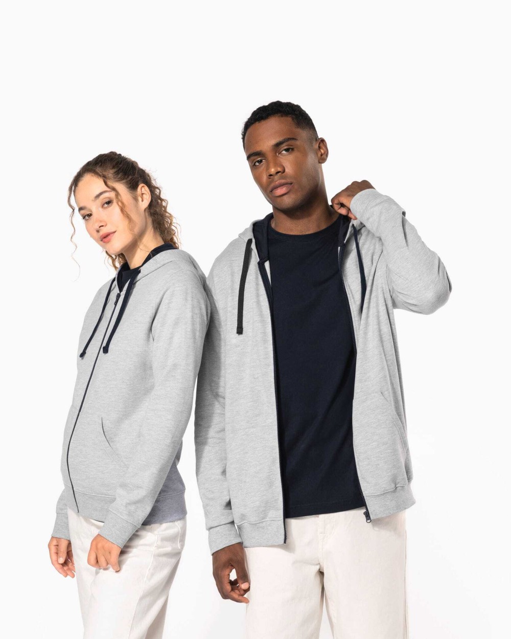 KARIBAN HERREN-KAPUZENSWEATSHIRT BICOLOR mit Reißverschluss Sweatshirts personalisierbar