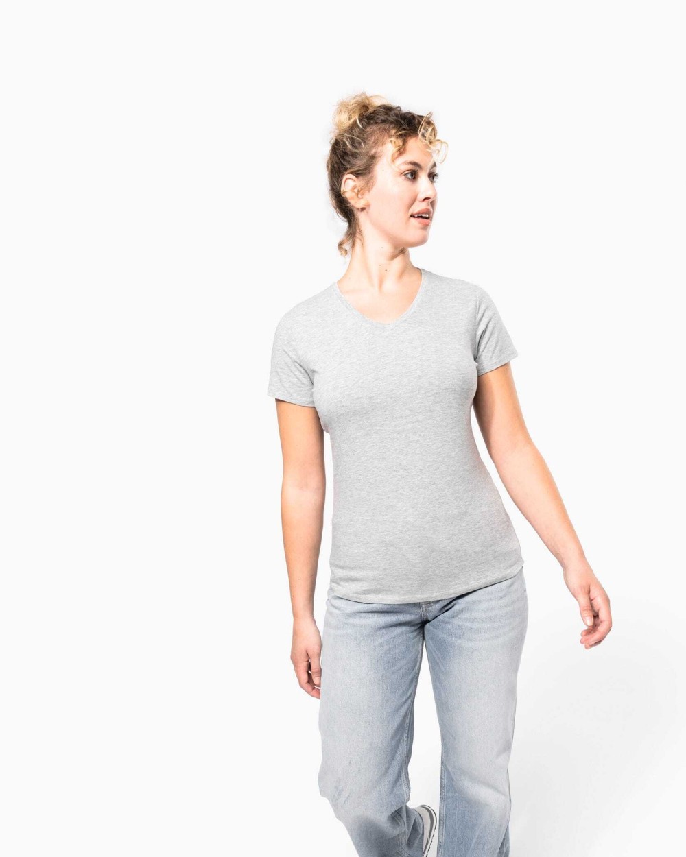 T-shirts KARIBAN Dames-t-shirt V-hals korte mouwen voor bedrukking &amp; borduring