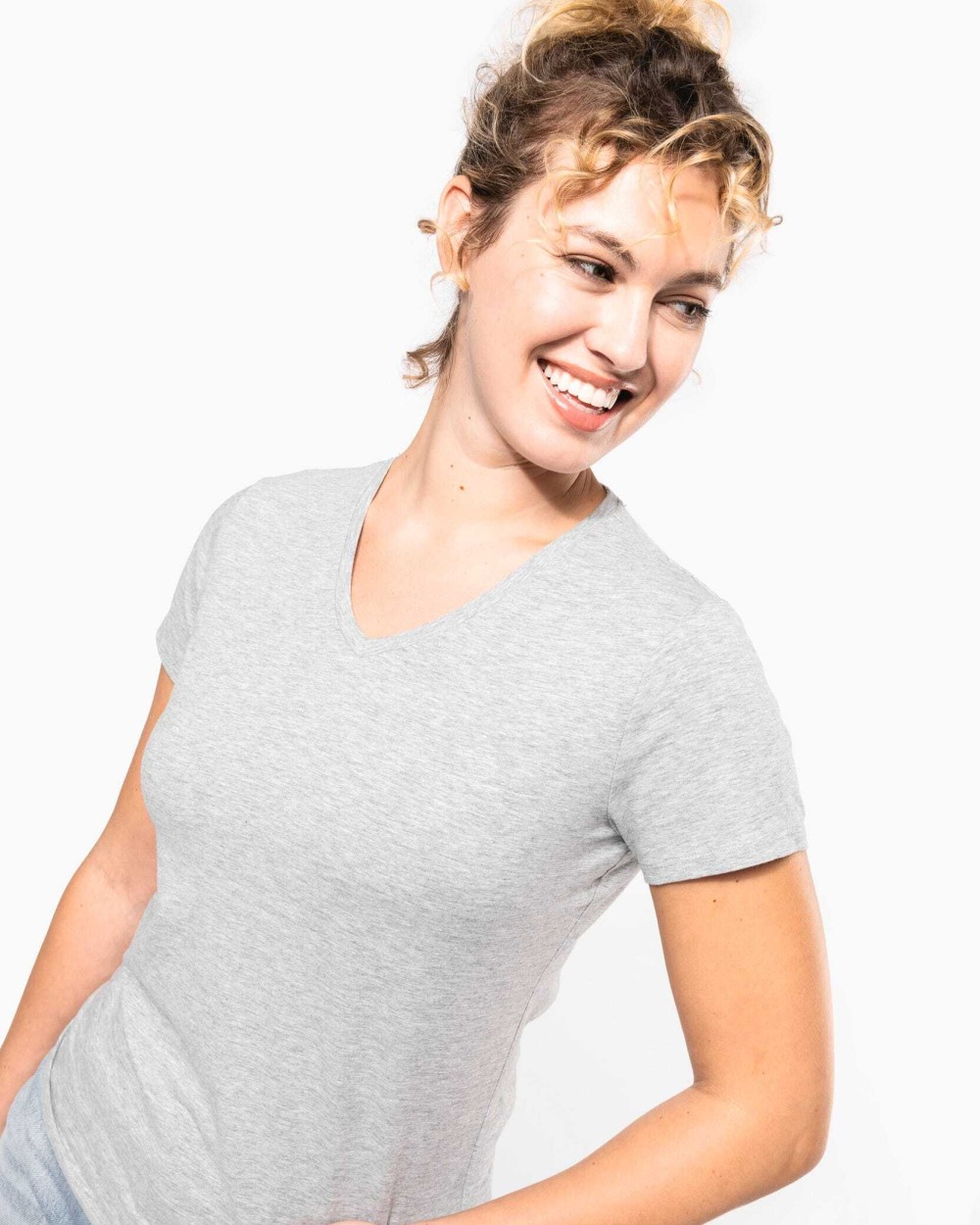 KARIBAN Kurzarm-Damen-T-Shirt mit V-Ausschnitt T-Shirts personalisierbar