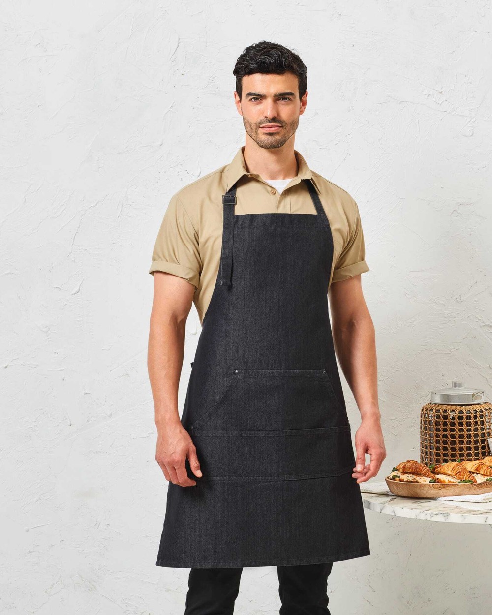 Schorten PREMIER Halterschort met bovenstuk "Denim" voor bedrukking &amp; borduring