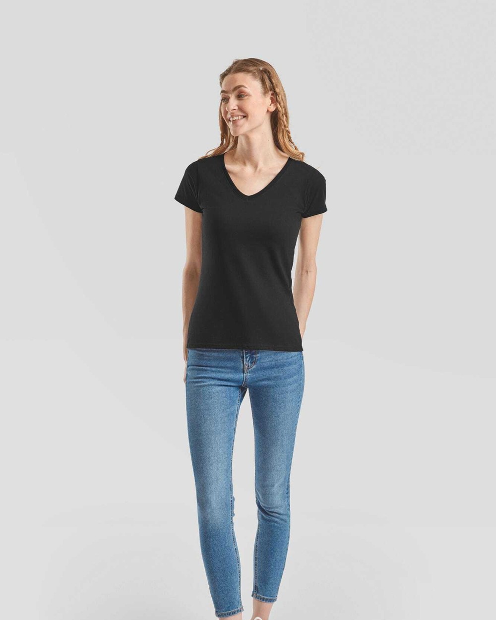FOL Lady-fit Valueweight V-Neck T (61-398-0) T-Shirts personalisierbar