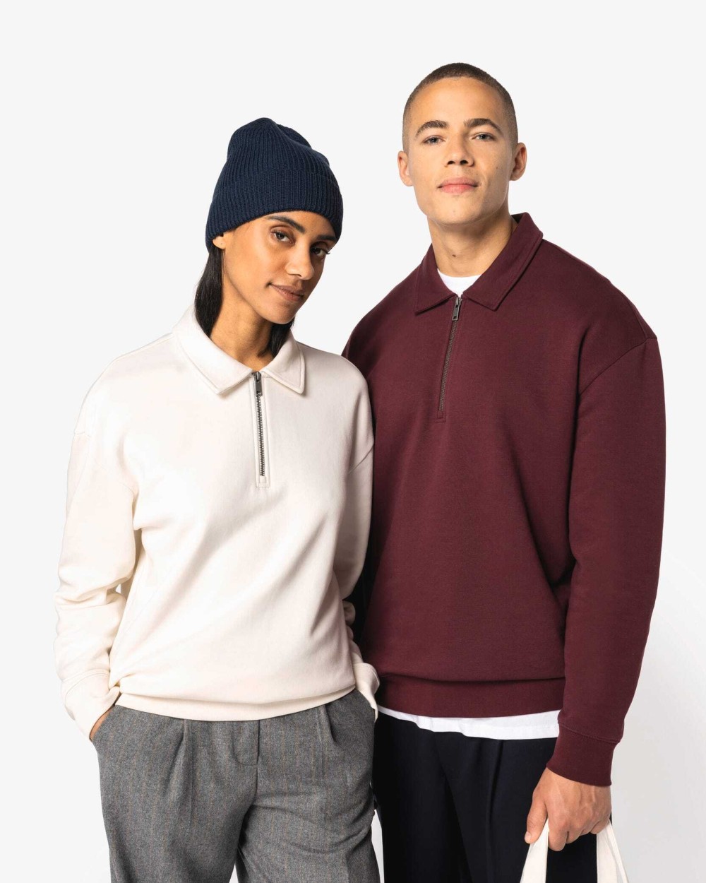 Sweat-shirts personnalisable NATIVE SPIRIT Sweat-shirt écoresponsable quart zip col polo à épaules tombantes unisexe