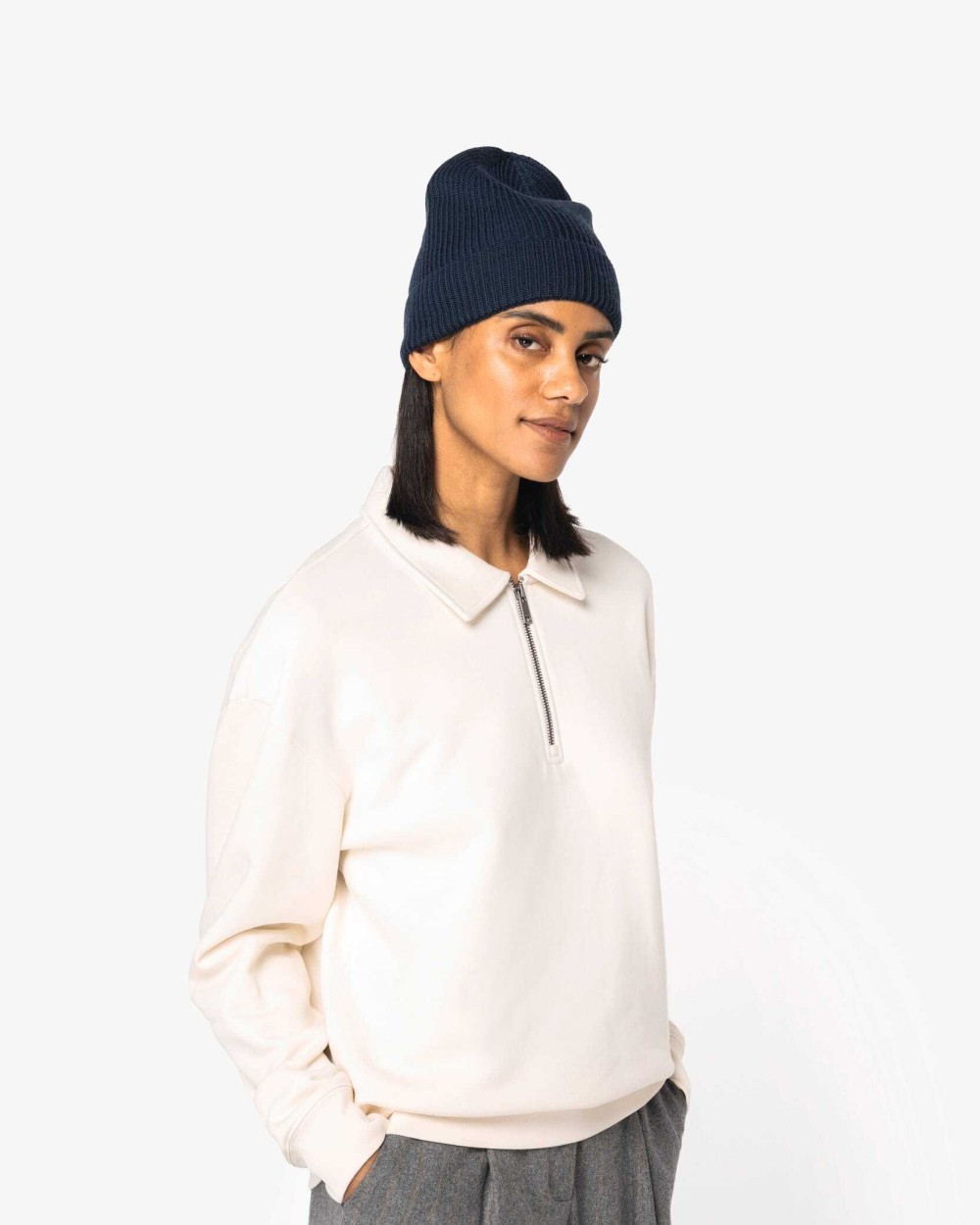 Sweaters & hoodies NATIVE SPIRIT Ecologische uniseks sweater met kwartrits, polokraag en afhangende schouders voor bedrukking &amp; borduring