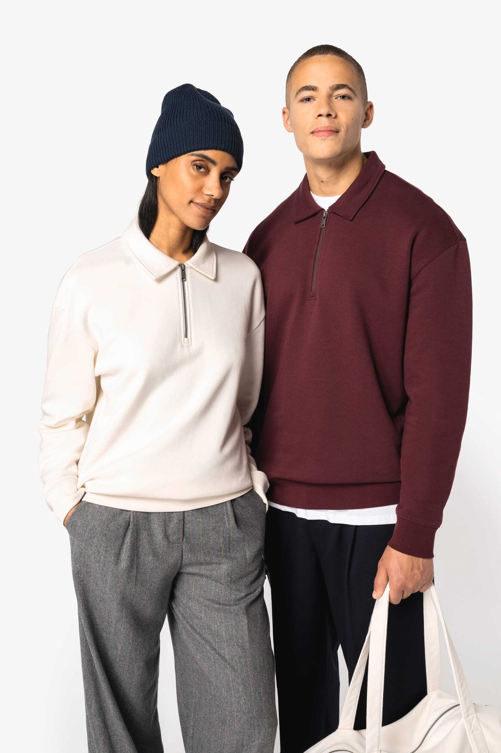 Sweat-shirts personnalisable NATIVE SPIRIT Sweat-shirt écoresponsable quart zip col polo à épaules tombantes unisexe