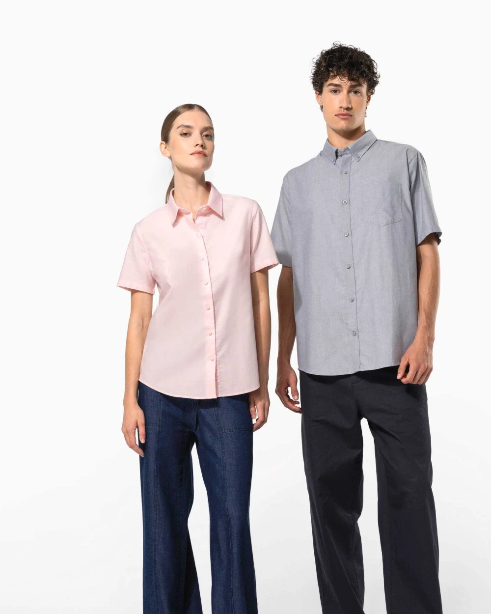 Hemden KARIBAN Dames Oxford blouse korte mouwen voor bedrukking &amp; borduring