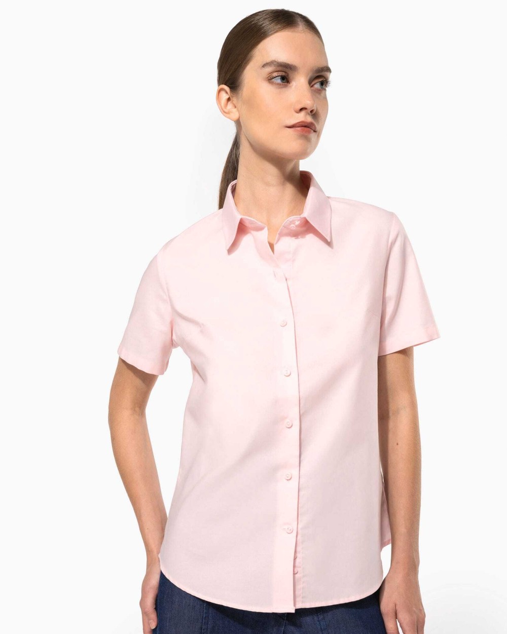 Hemden KARIBAN Dames Oxford blouse korte mouwen voor bedrukking &amp; borduring