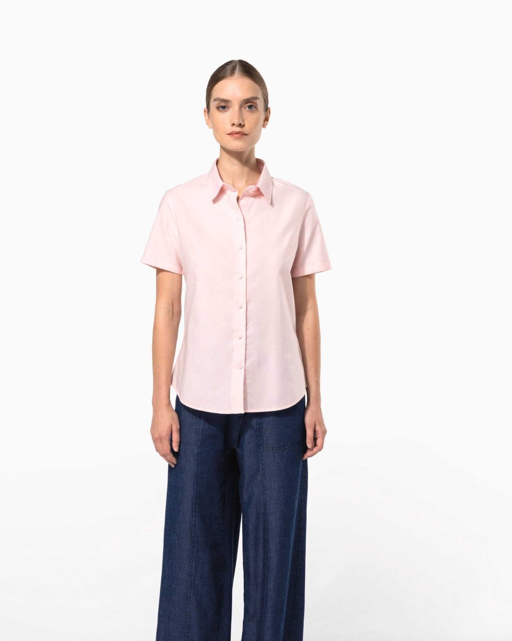 Hemden KARIBAN Dames Oxford blouse korte mouwen voor bedrukking &amp; borduring