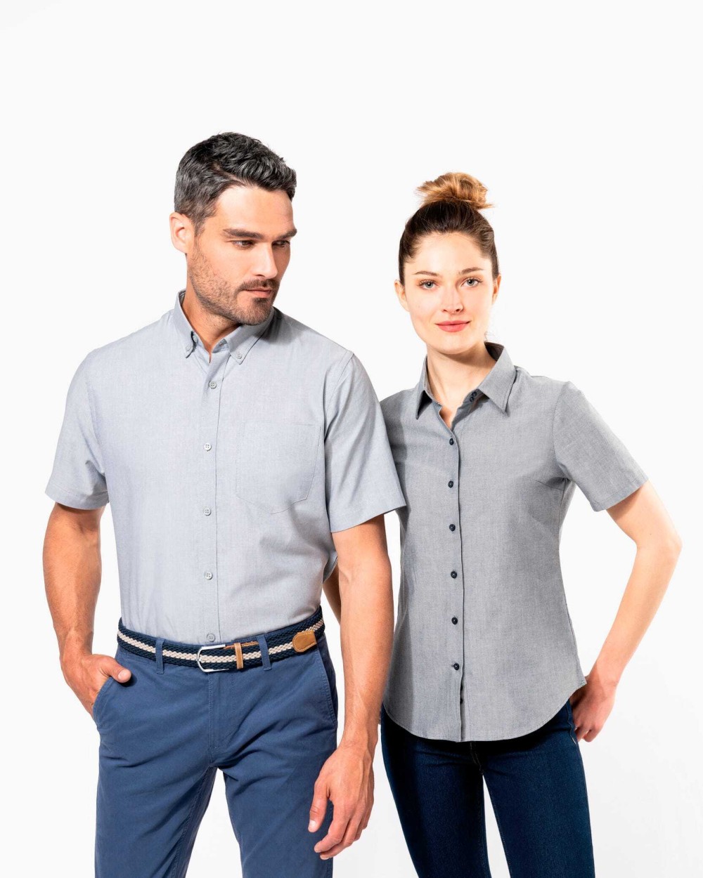 KARIBAN Damen Oxford Kurzarmbluse Hemden personalisierbar