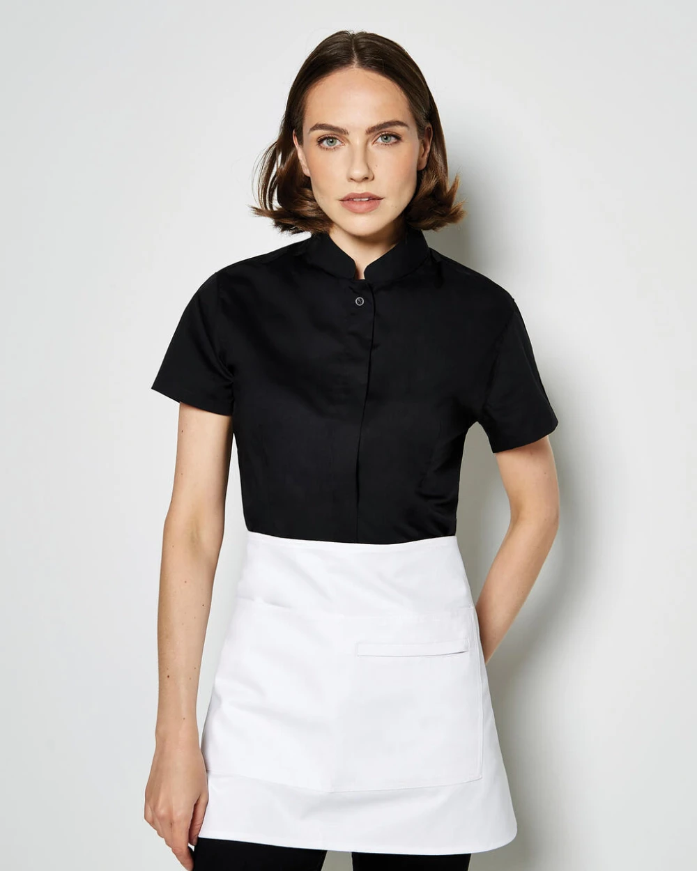 KUSTOM KIT Women's Tailored Fit Mandarin Collar SSL Hemden personalisierbar