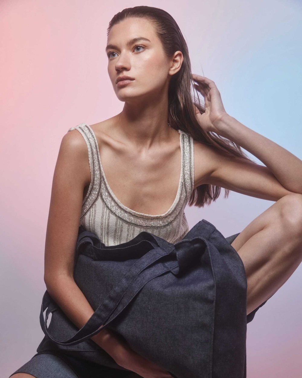 Tassen & Zakken KIMOOD Grote shopper van denim voor bedrukking &amp; borduring