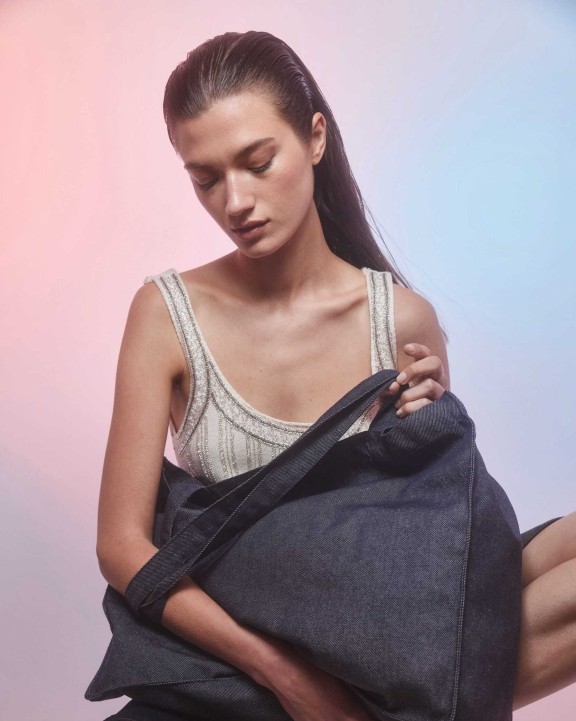 KIMOOD Große Shoppingtasche aus Denim Taschen personalisierbar