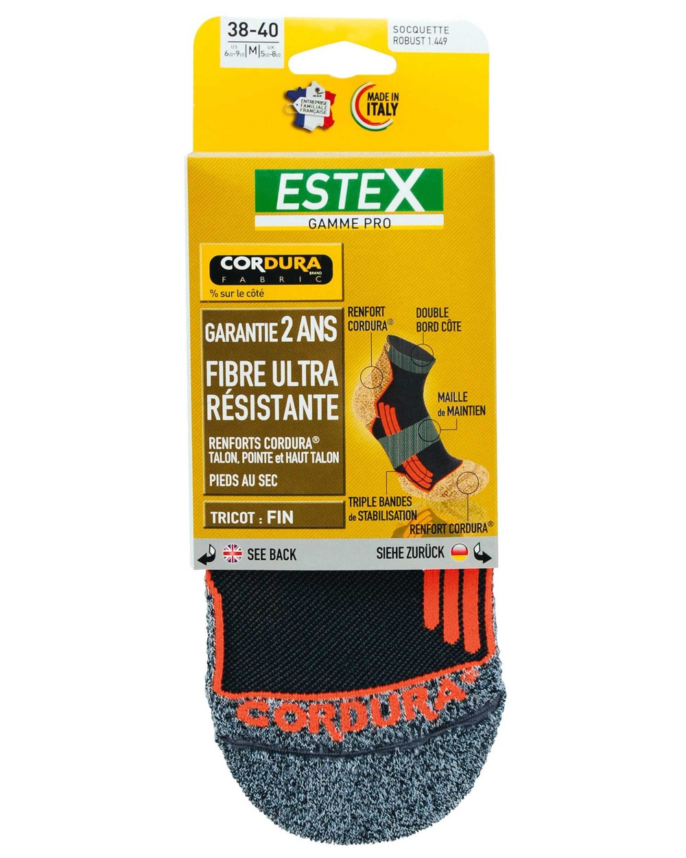 Sous-Vêtements personnalisable ESTEX Lot de 3 paires de socquettes Robust