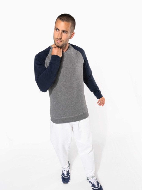 Sweat-shirts à personnaliser KARIBAN Sweat-shirt French Terry Bio bicolore col rond manches raglan homme 