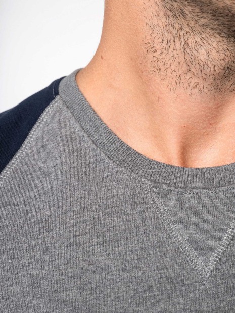 Sweat-shirts à personnaliser KARIBAN Sweat-shirt French Terry Bio bicolore col rond manches raglan homme 
