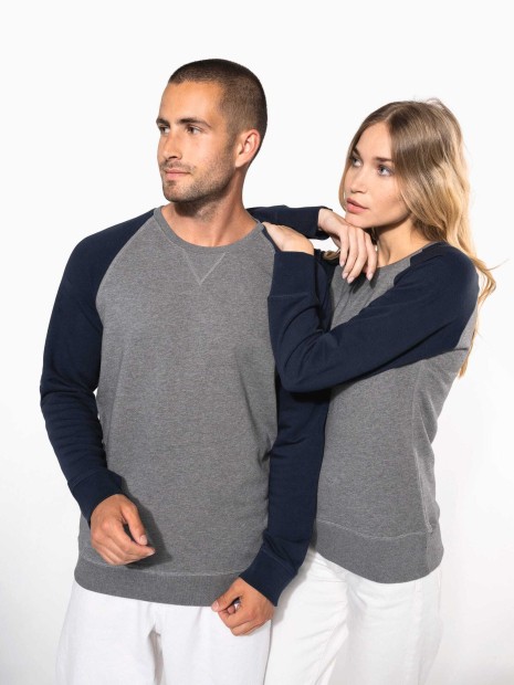 Sweat-shirts à personnaliser KARIBAN Sweat-shirt French Terry Bio bicolore col rond manches raglan homme 