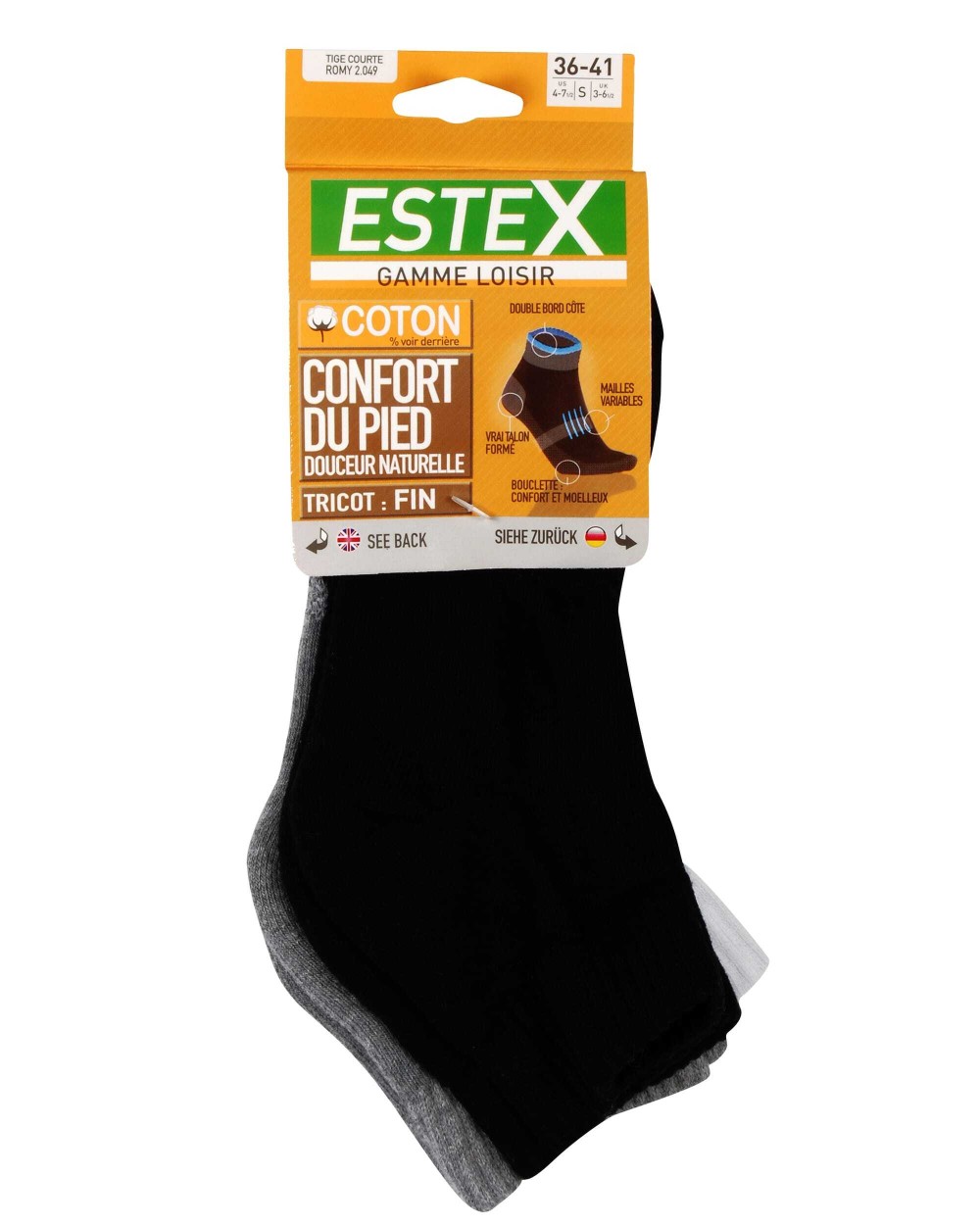 Sous-Vêtements personnalisable ESTEX Chaussettes courtes Romy Pack de 3 paires