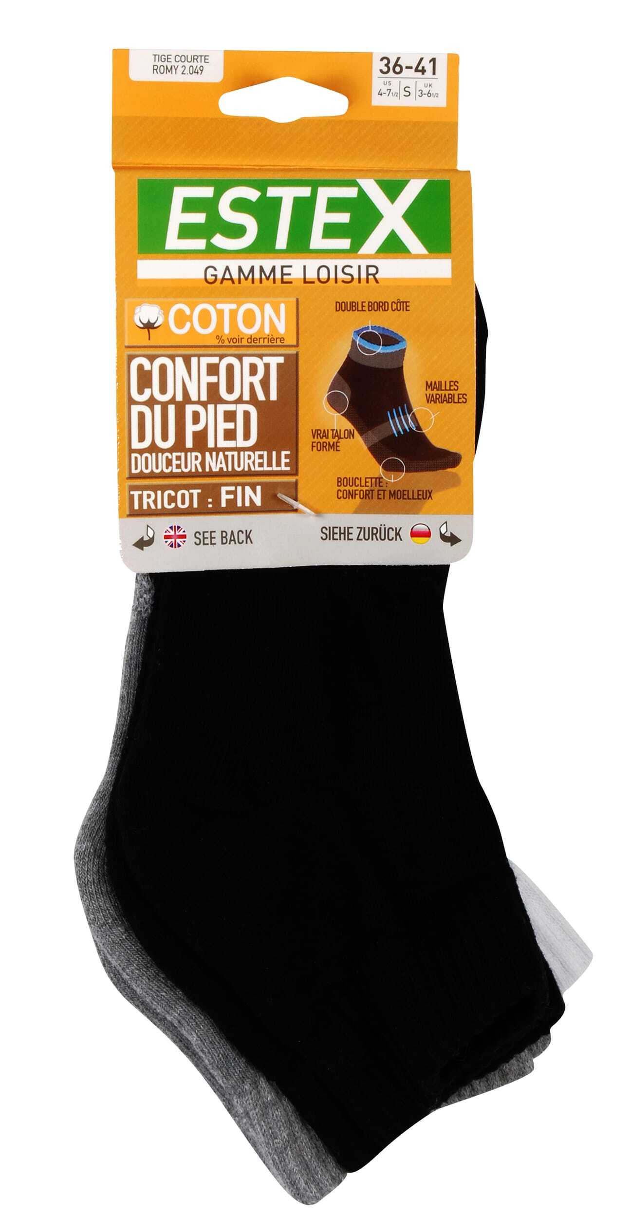 Sous-Vêtements personnalisable ESTEX Chaussettes courtes Romy Pack de 3 paires