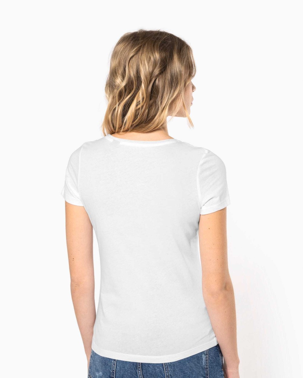 T-shirts KARIBAN Bio dames-T-shirt kraag met onafgewerkte rand korte mouwen voor bedrukking &amp; borduring