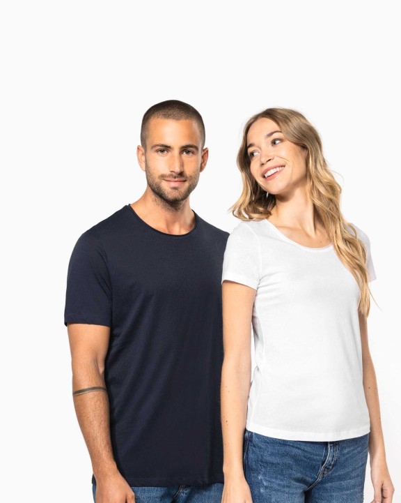 T-shirts KARIBAN Bio dames-t-shirt kraag met onafgewerkte rand korte mouwen voor bedrukking &amp; borduring