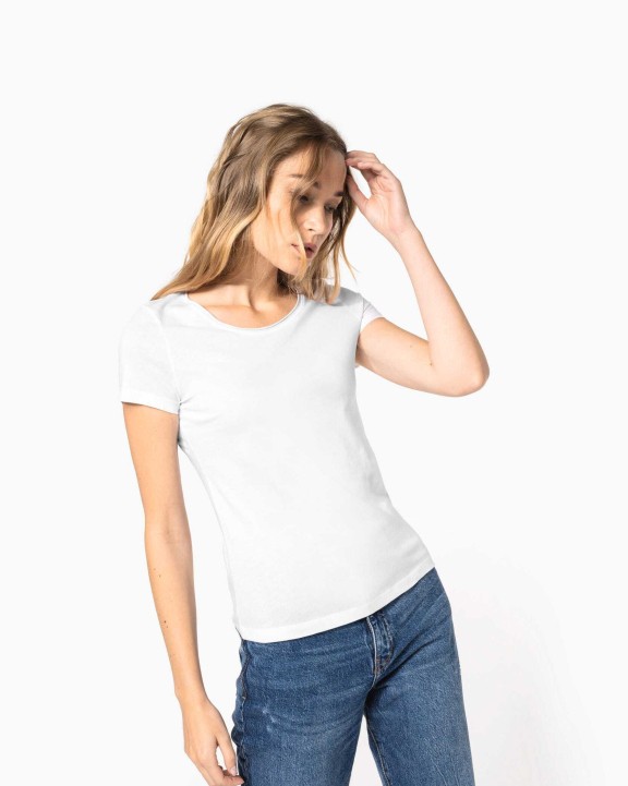 T-shirts KARIBAN Bio dames-t-shirt kraag met onafgewerkte rand korte mouwen voor bedrukking &amp; borduring