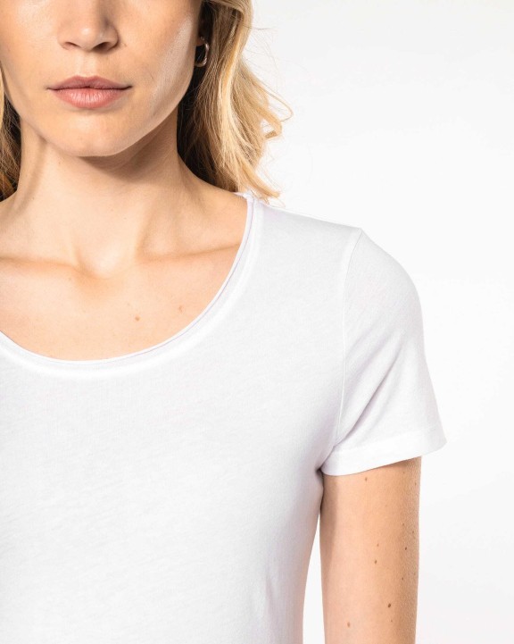 T-shirts KARIBAN Bio dames-t-shirt kraag met onafgewerkte rand korte mouwen voor bedrukking &amp; borduring