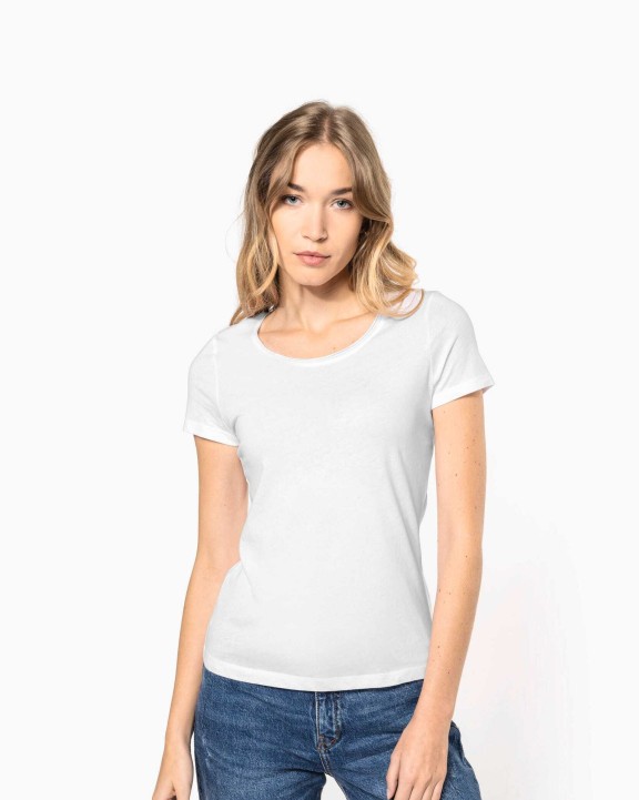 T-shirts KARIBAN Bio dames-t-shirt kraag met onafgewerkte rand korte mouwen voor bedrukking &amp; borduring