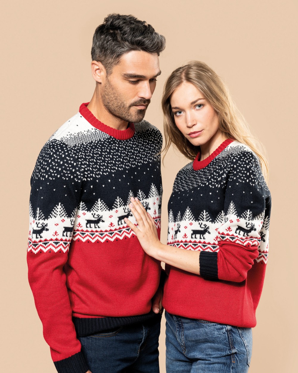 KARIBAN Weihnachtspullover mit Rundhalsausschnitt, Unisex Pullovers personalisierbar