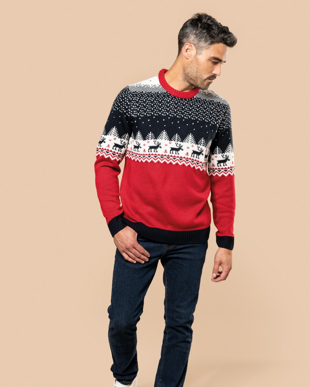 KARIBAN Weihnachtspullover mit Rundhalsausschnitt, Unisex Pullovers personalisierbar