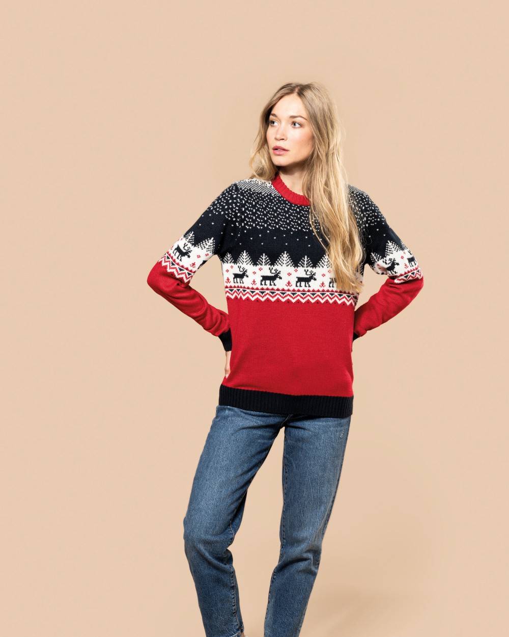 KARIBAN Weihnachtspullover mit Rundhalsausschnitt, Unisex Pullovers personalisierbar