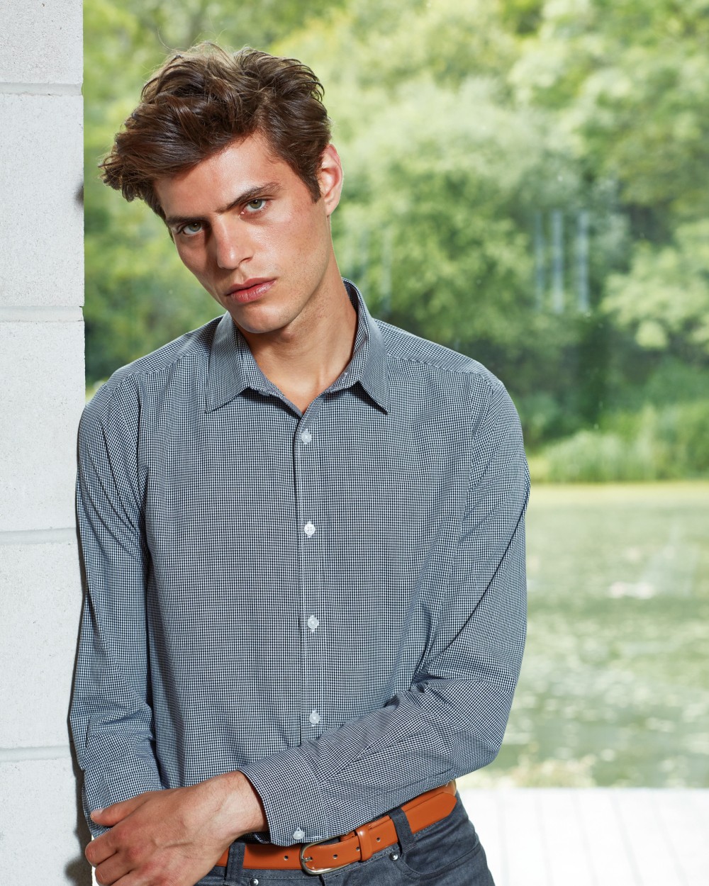 PREMIER Men's long sleeve microcheck gingham shirt Hemden personalisierbar