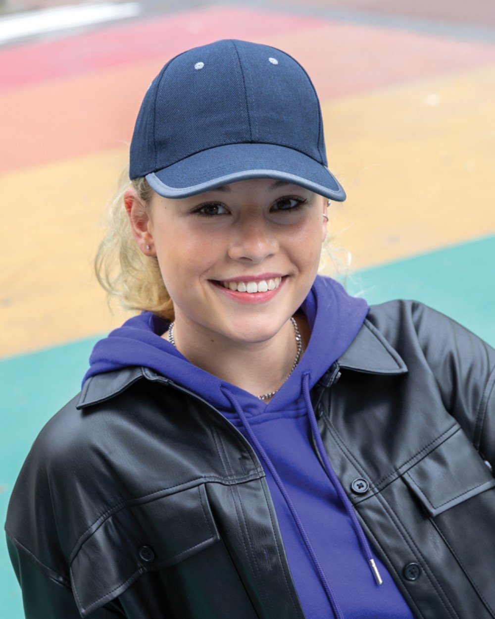 Petjes 4DO Impact AWARE™ 6 panel 280gr recycled katoen cap met bies voor bedrukking &amp; borduring