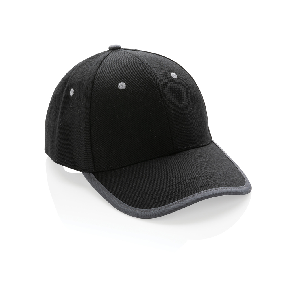 Petjes 4DO Impact AWARE™ 6 panel 280gr recycled katoen cap met bies voor bedrukking &amp; borduring