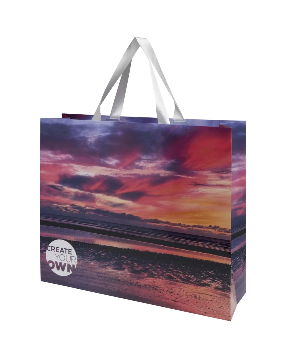 Tassen & Zakken 4DO Smartfold papieren tas van 210 g/m² met lintgrepen en een glanzende laminaatlaag - 42 x 12 x 35 cm voor bedrukking &amp; borduring