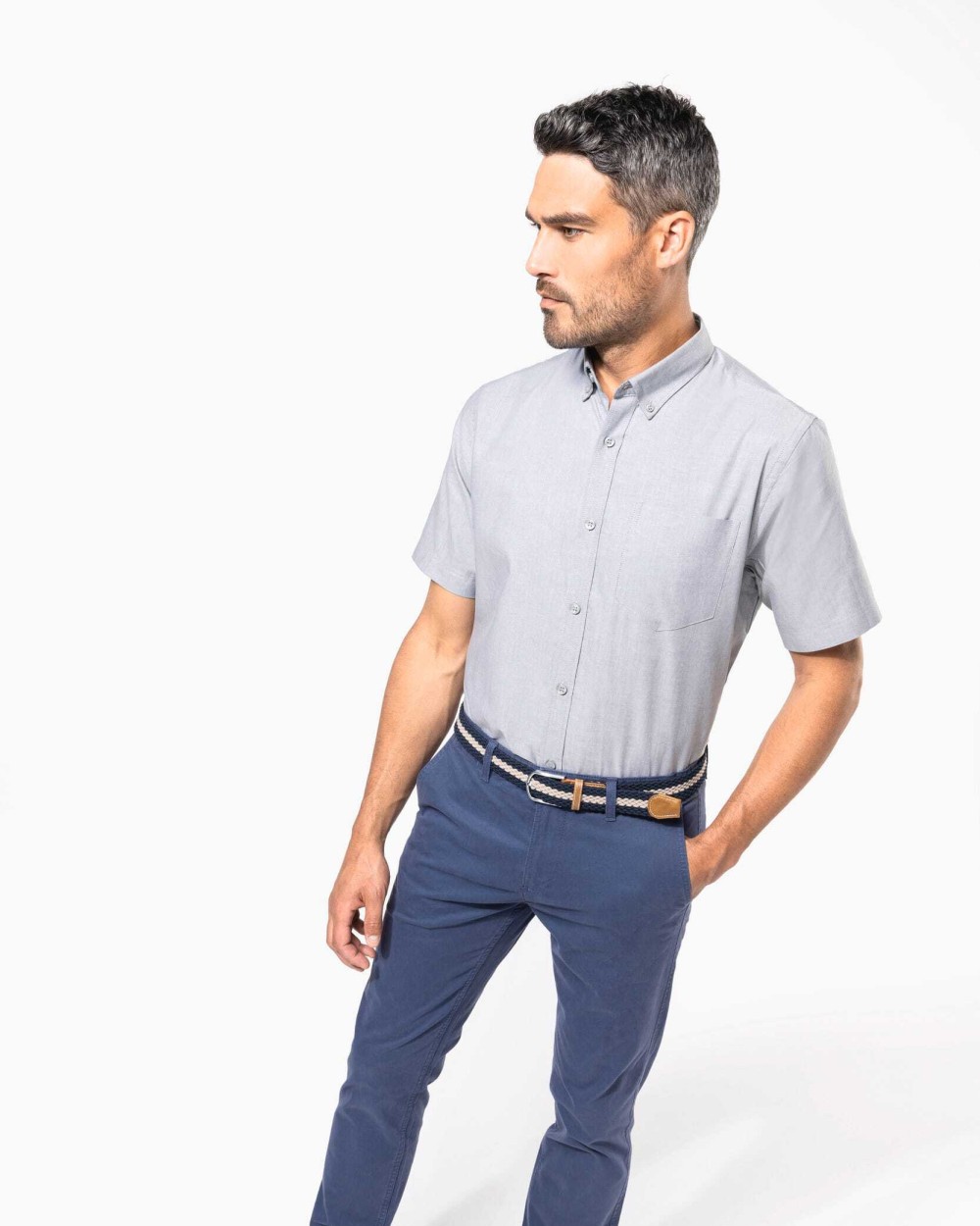 KARIBAN Herren Oxford Kurzarmhemd Hemden personalisierbar