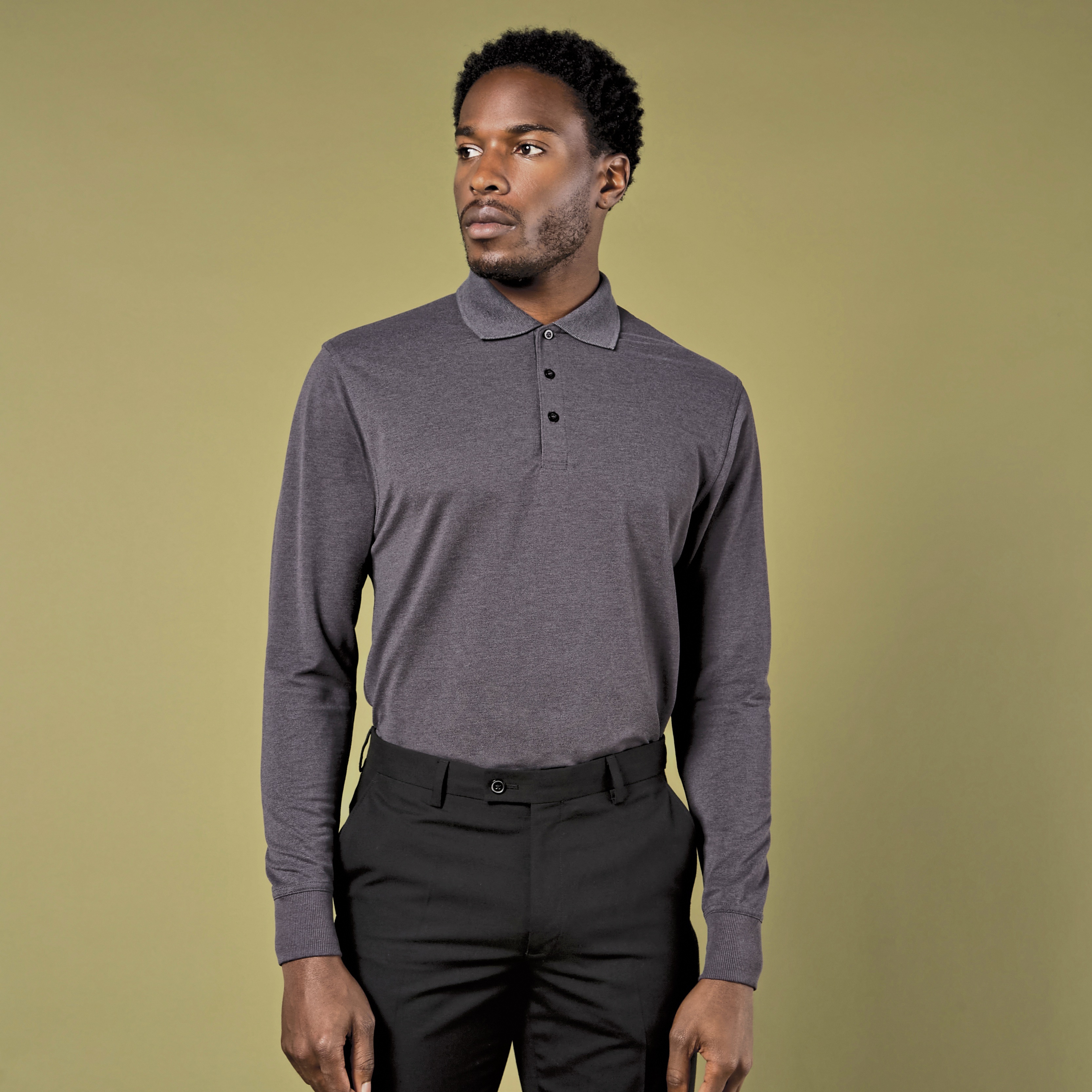 KUSTOM KIT Mens Piqué Polo Shirt Long Sleeve Poloshirts personalisierbar