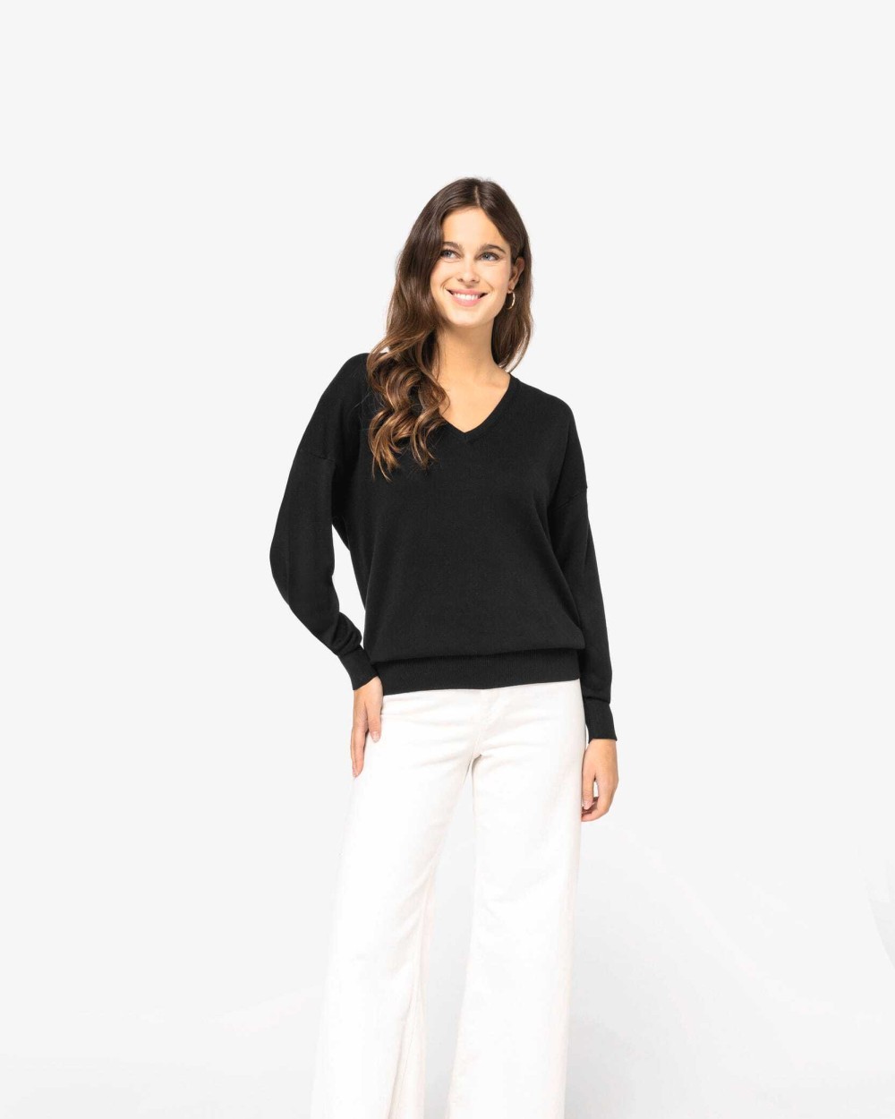 Pulls personnalisable SPASSO Pull écoresponsable col V en lyocell femme