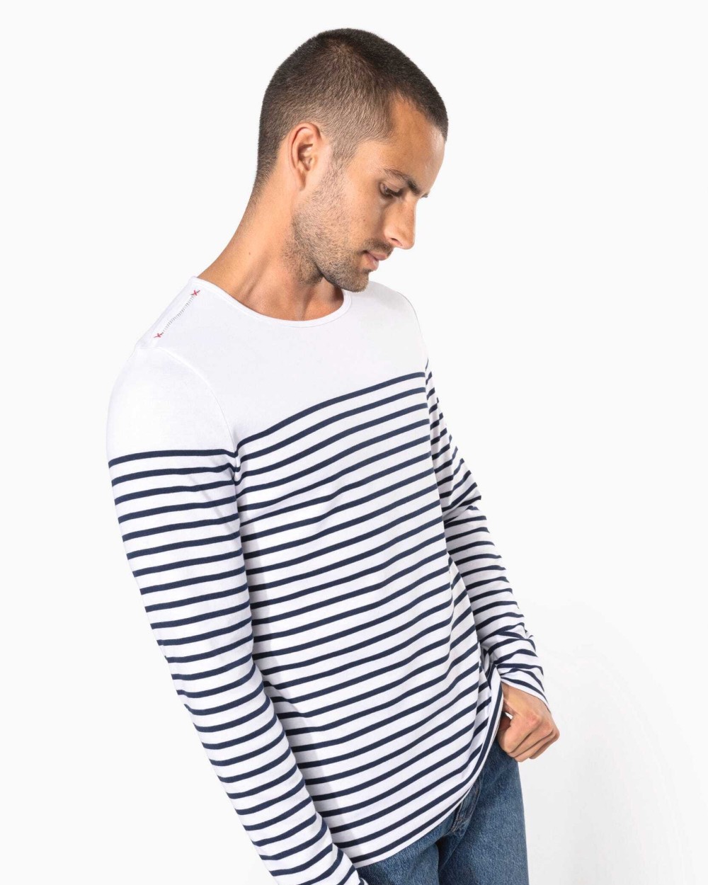 T-shirts KARIBAN Gestreept heren-t-shirt lange mouwen voor bedrukking &amp; borduring