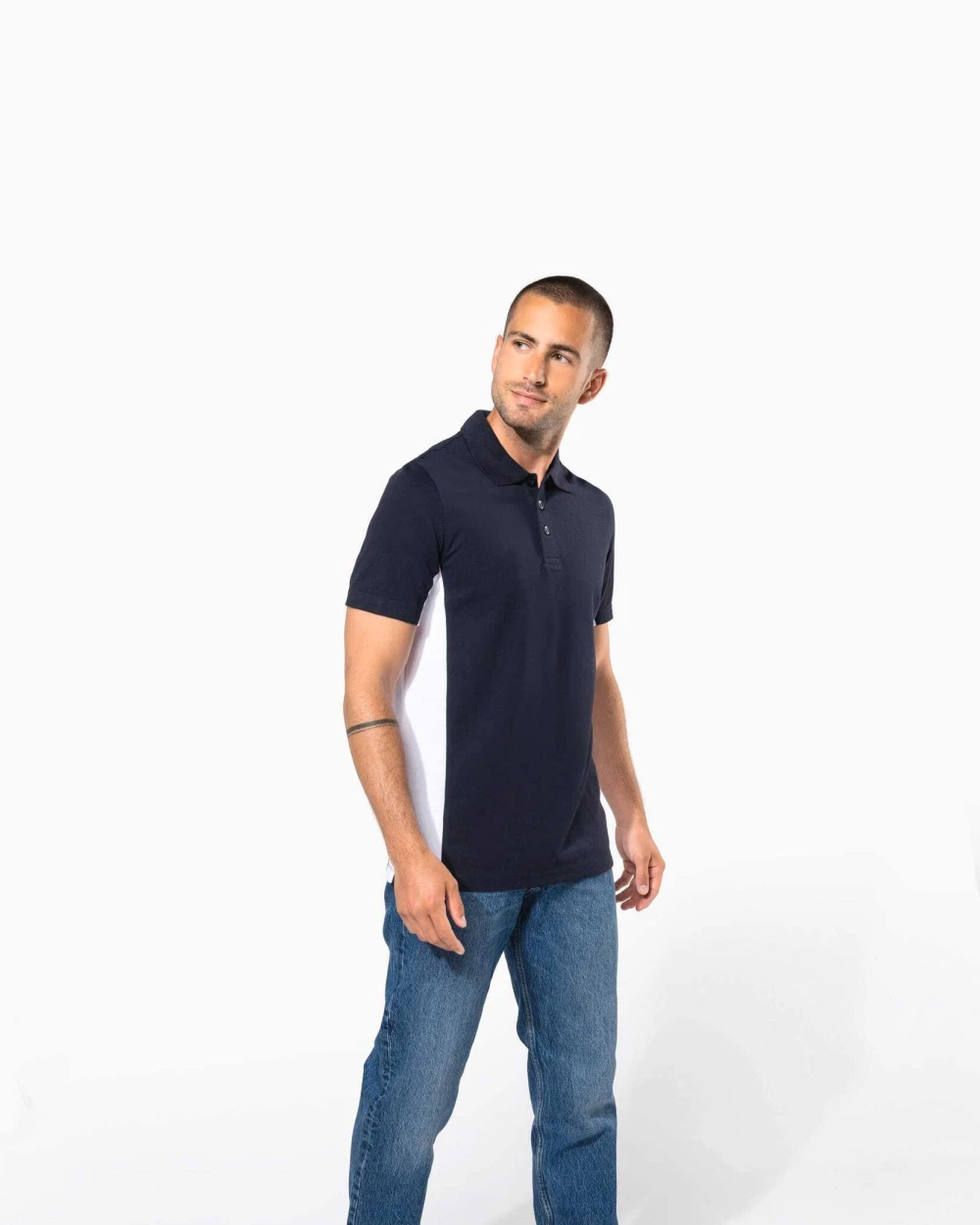 KARIBAN Zweifarbiges Kurzarm-Polohemd für Herren. Aus Baumwollpiqué Poloshirts personalisierbar