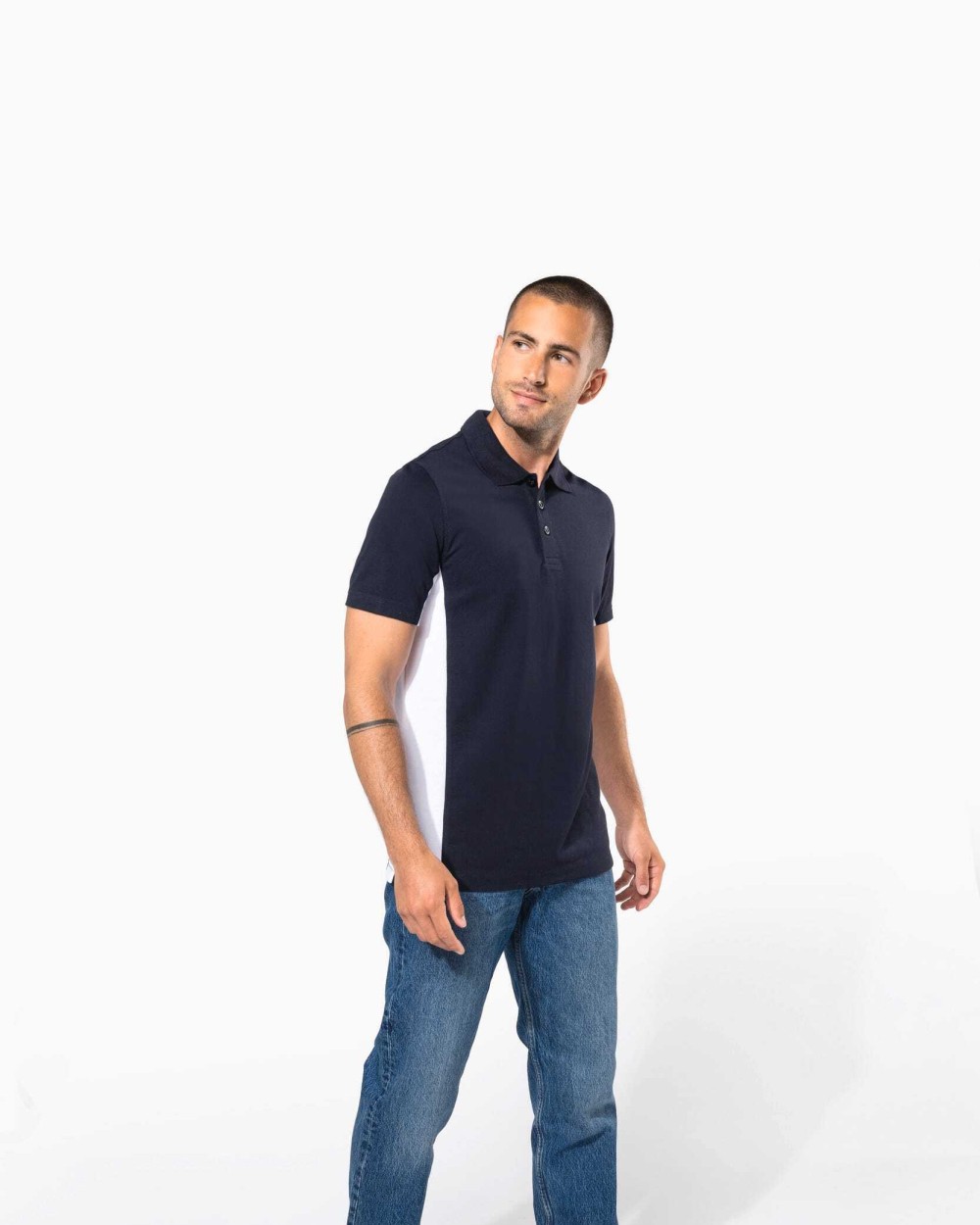 KARIBAN Zweifarbiges Kurzarm-Polohemd für Herren. Aus Baumwollpiqué Poloshirts personalisierbar