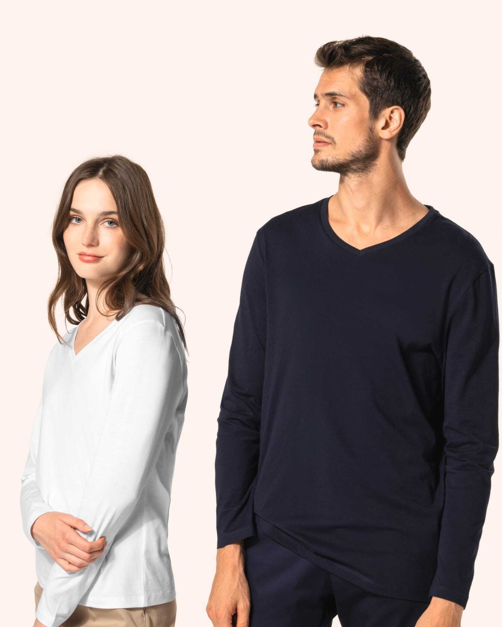 T-shirts KARIBAN Supima® heren-T-shirt V-hals lange mouwen voor bedrukking &amp; borduring